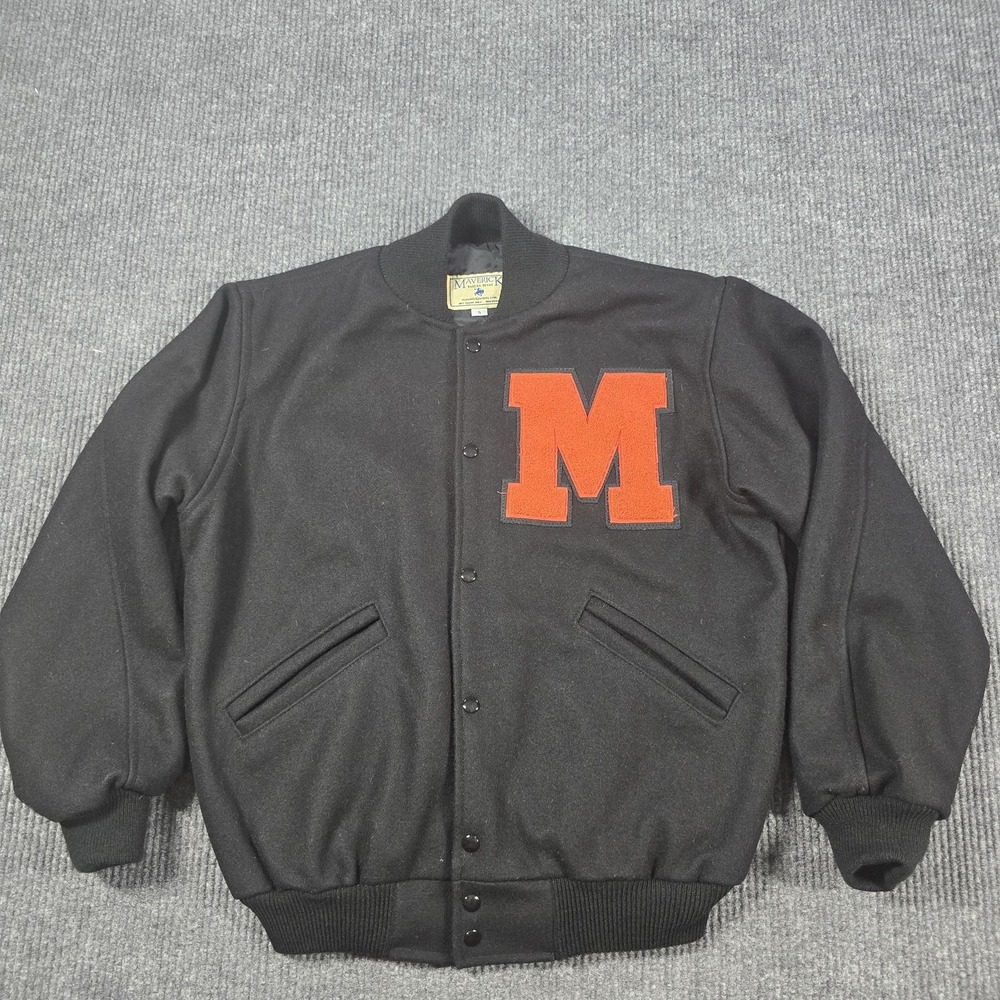 Maverick Varsity Jacket Mens Small Wool Bomber Snap Button Letterman M Patch